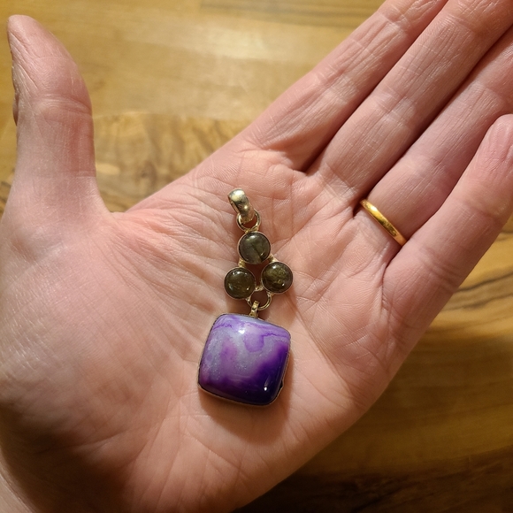 Gemstone silver pendant agate and labradorite - Picture 4 of 10